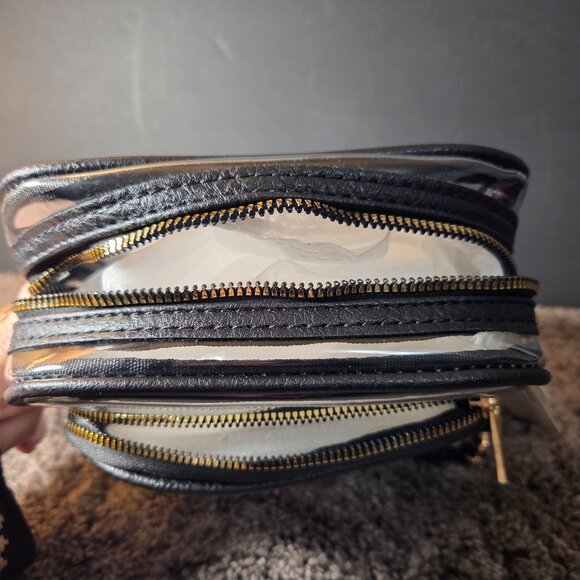 Le Miel Clear Stadium Crossbody Bag, Black Trim, Gold Hardware, Boho Strap - Picture 8 of 9